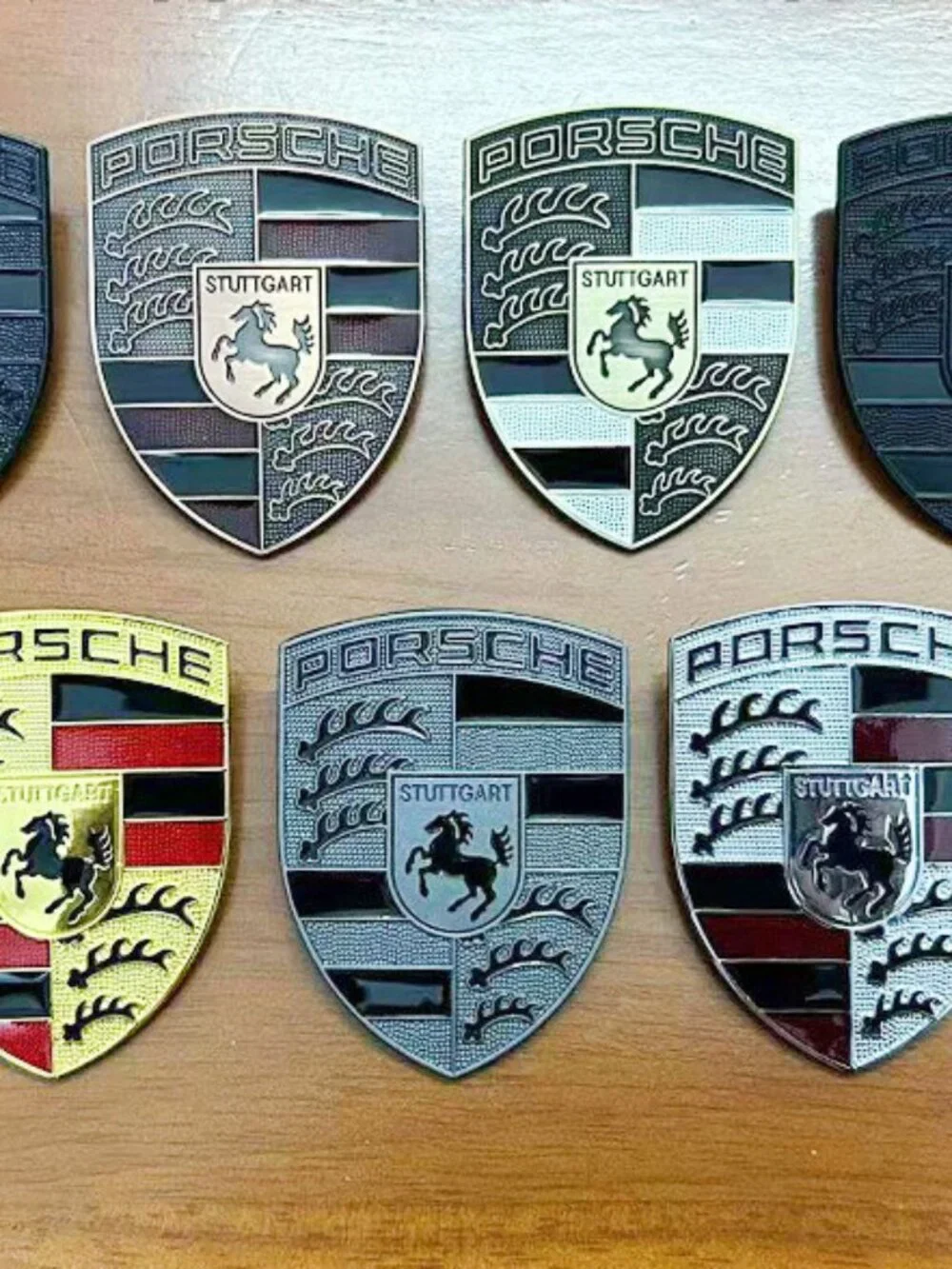 Brand New PORSCHE Hood Crest Emblem Badge Shield Silver Black Metal